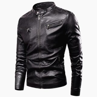 Luulla Men's Spring motor Csual Vintage Leather Jacket Men Biker Rivet Pockets PU Leather