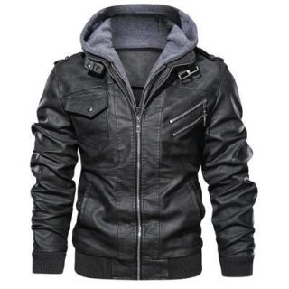 Leather jacket men's slim fit zipper PU jacket autumn Black