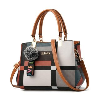 Valenkuci Casual Plaid Shoulder Bag Fashion Stitching Wild Messenger Brand Female Totes Crossbody Bags Women Leather Handbag