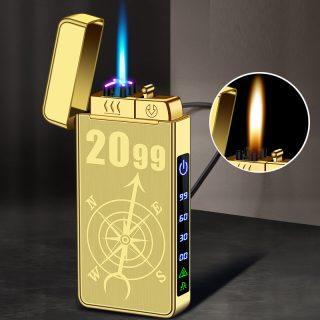 Gas electric triple fire metal windproof inflatable charging lighter personalized and creative trendy gift