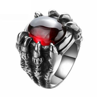 Red Black Opal Stone Skull Dragon Claw Ring